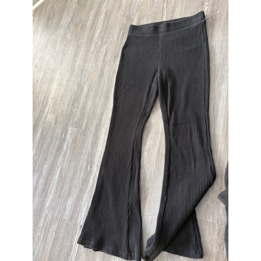 Aerie Black Waffle Knit Flare Leggings High Waisted Thermal Lounge Pants Small f